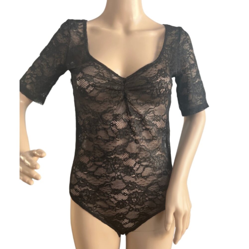 Zara Lace Bodysuit with snaps  / M / Black